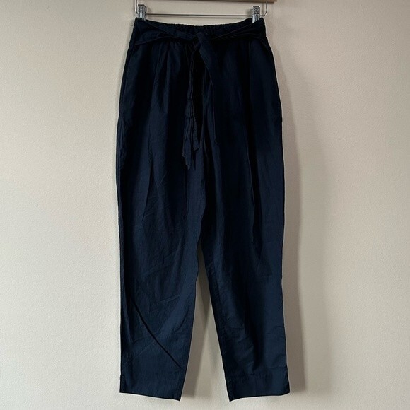 Zara Navy Blue High Waisted Paperbag Straight Leg Pants Size XS - Picture 1 of 5
